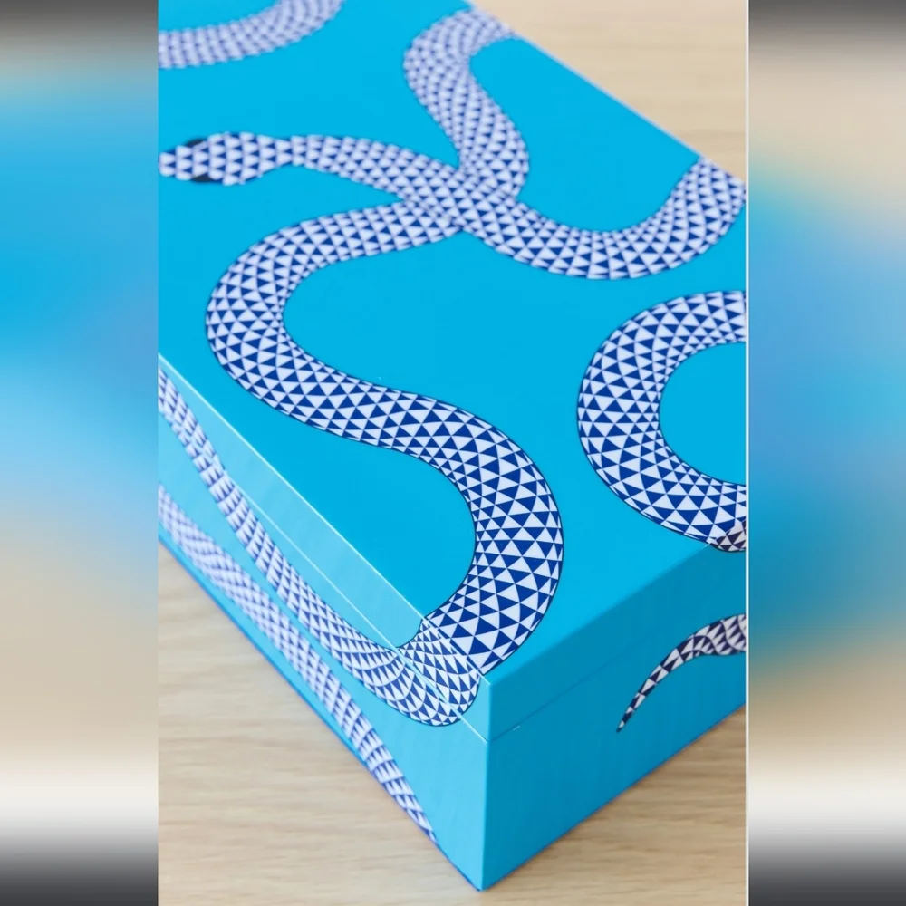 JONATHAN ADLER Eden Lacquer Box, Color Blue, Retail Price $325.00 USD
